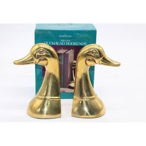 Solid Brass Duck Head  Bookends Heavy Pair Vintage Decor Taiwan New Open Box